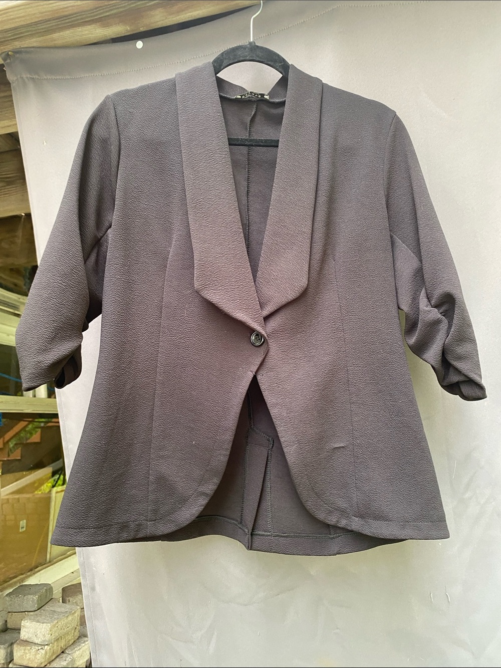 Women's Dark Gray Single-Button Shawl Collar Blazer